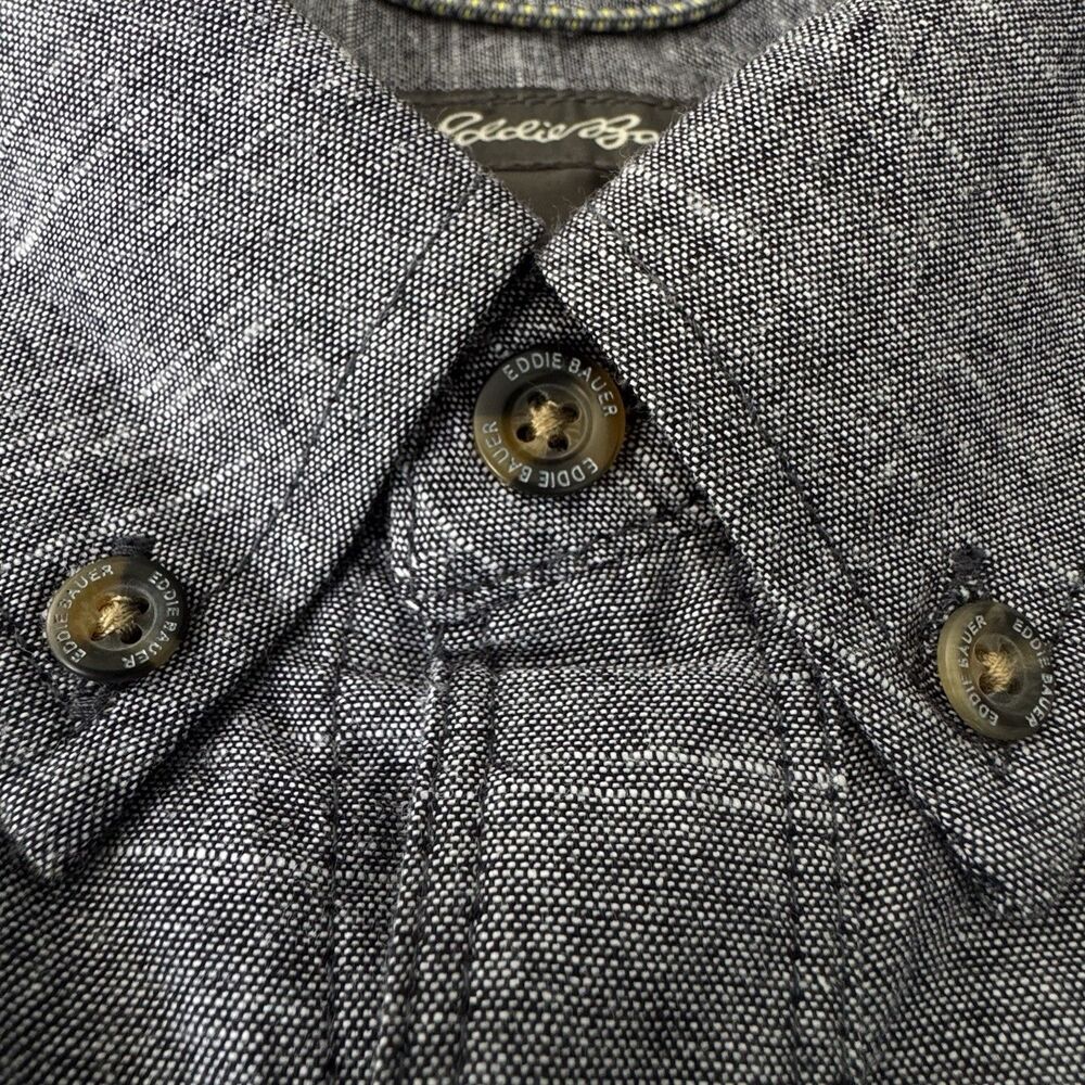 Eddie Bauer Button Up Shirt Men XXL Gray Blue Chambray NWT Short Sleeve Cotton - Picture 7 of 14